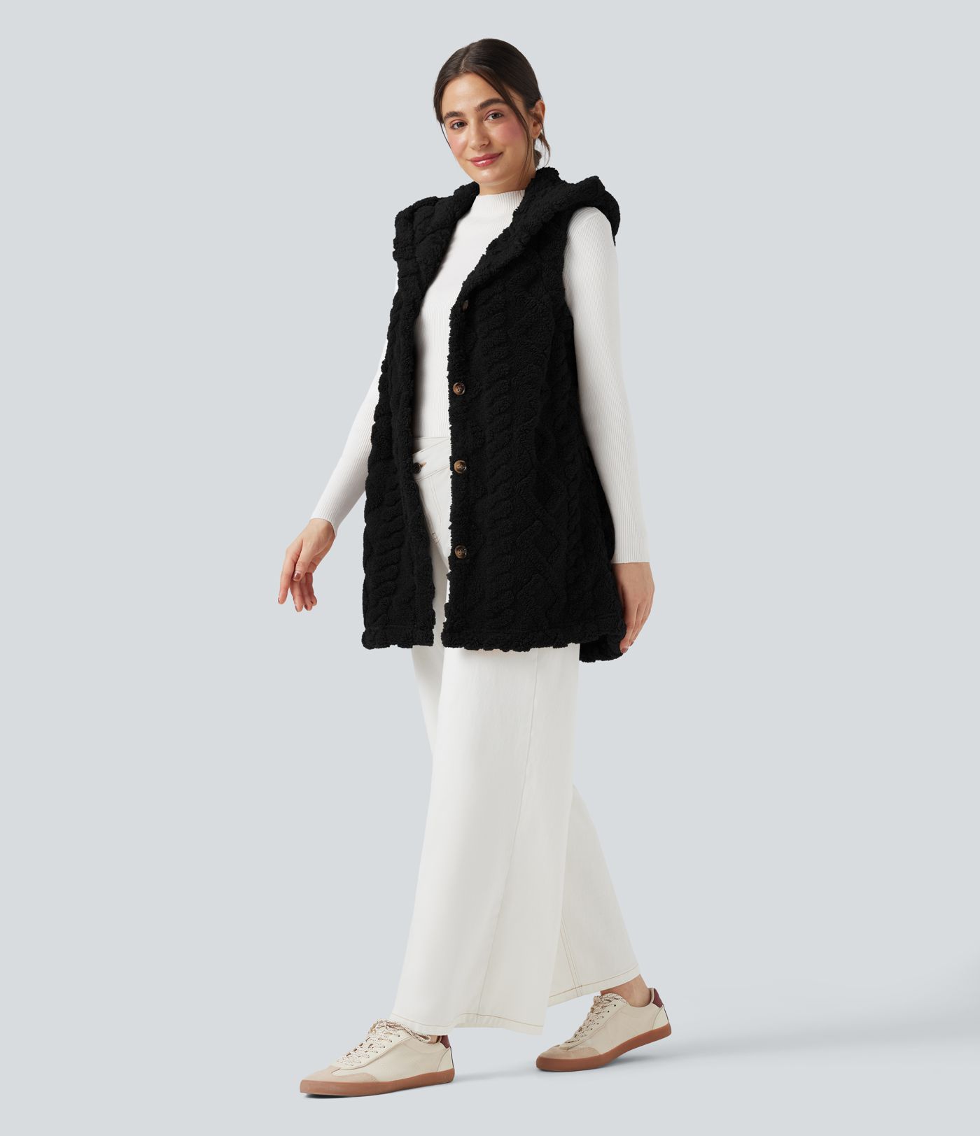 Lässige Sherpa-Weste mit Kapuze