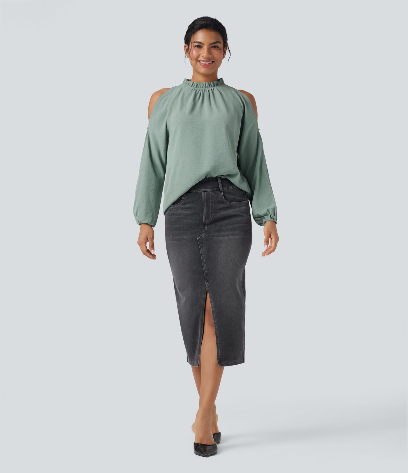 Cold-Shoulder Long Sleeve Relaxed Casual Blouse