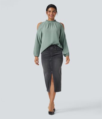 Cold-Shoulder Long Sleeve Relaxed Casual Blouse