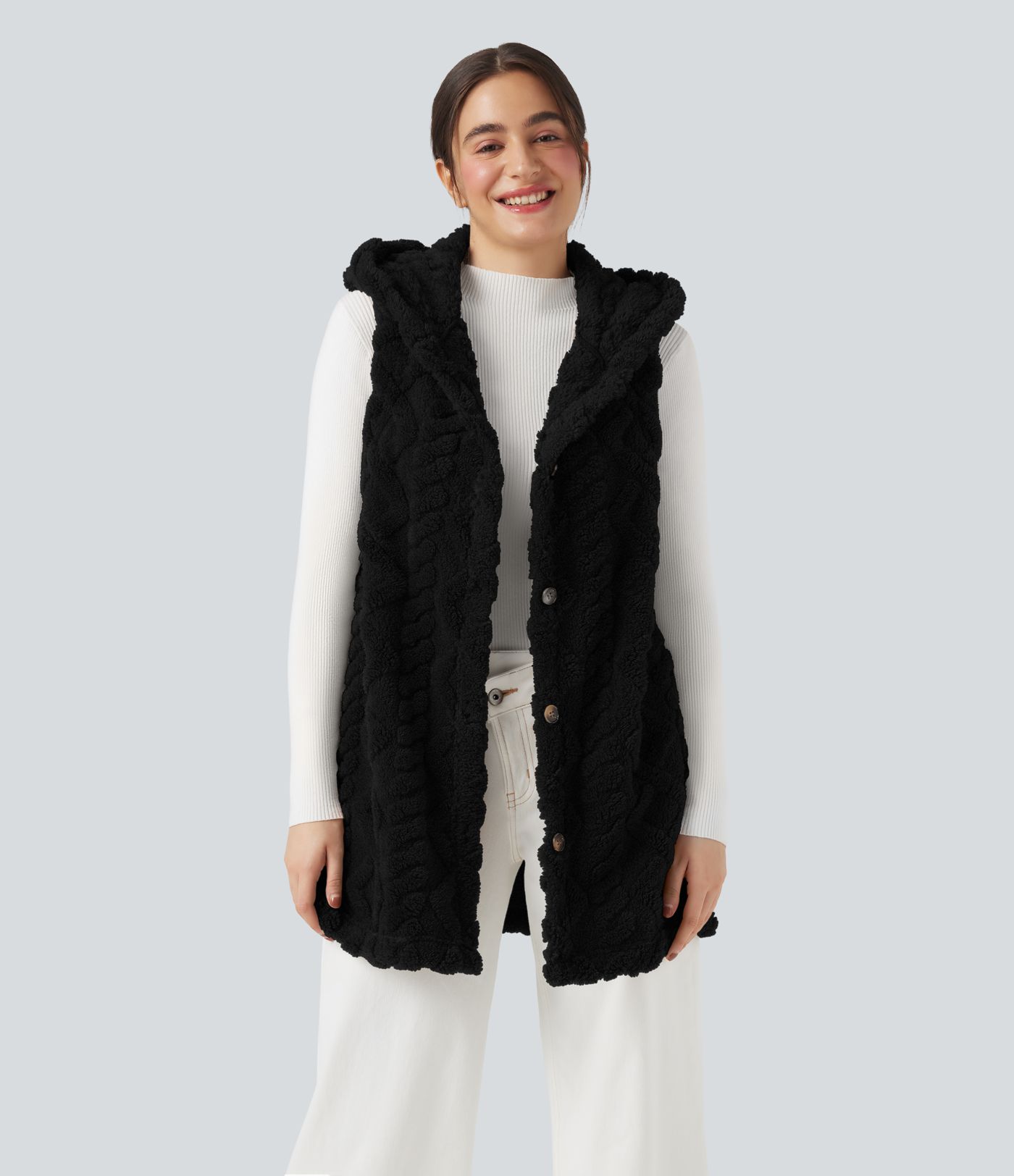 Lässige Sherpa-Weste mit Kapuze