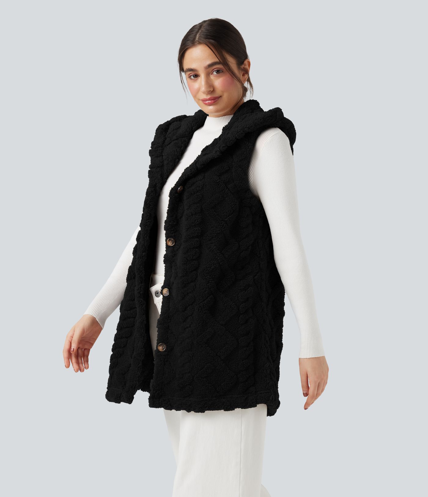 Lässige Sherpa-Weste mit Kapuze