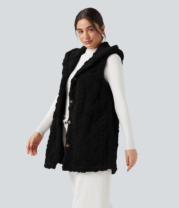 Lässige Sherpa-Weste mit Kapuze