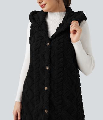 Lässige Sherpa-Weste mit Kapuze