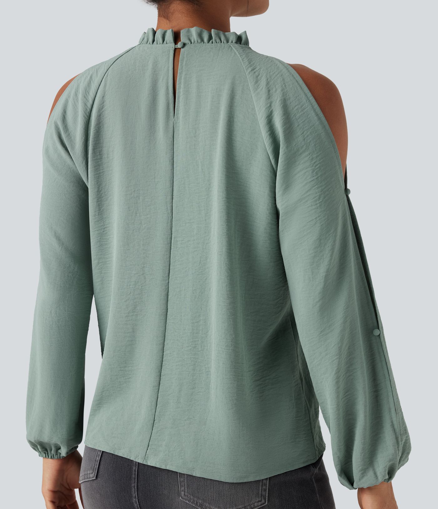 Cold-Shoulder Long Sleeve Relaxed Casual Blouse