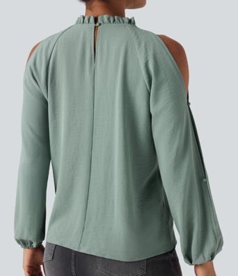 Cold-Shoulder Long Sleeve Relaxed Casual Blouse