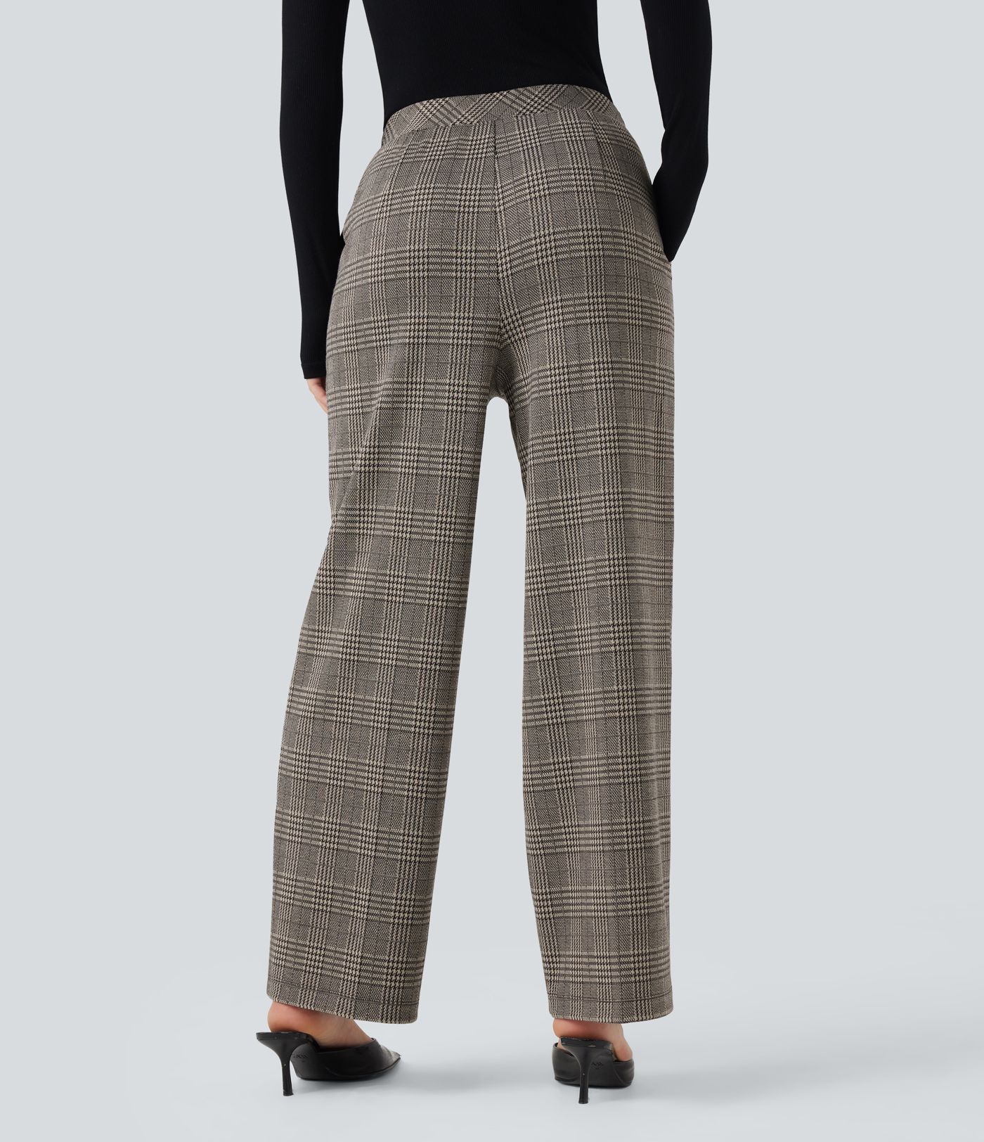 Pantalon tailleur coupe droite pied-de-poule carreaux Halara Flex™ taille haute avec poches