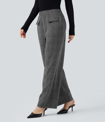 Halara Flex™ High Waisted Straight Leg Houndstooth Plaid Suit Work Pants with Pockets