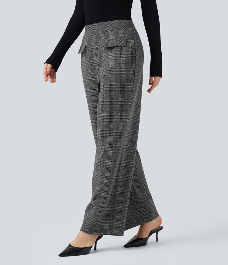 Halara Flex™ High Waisted Straight Leg Houndstooth Plaid Suit Work Pants with Pockets