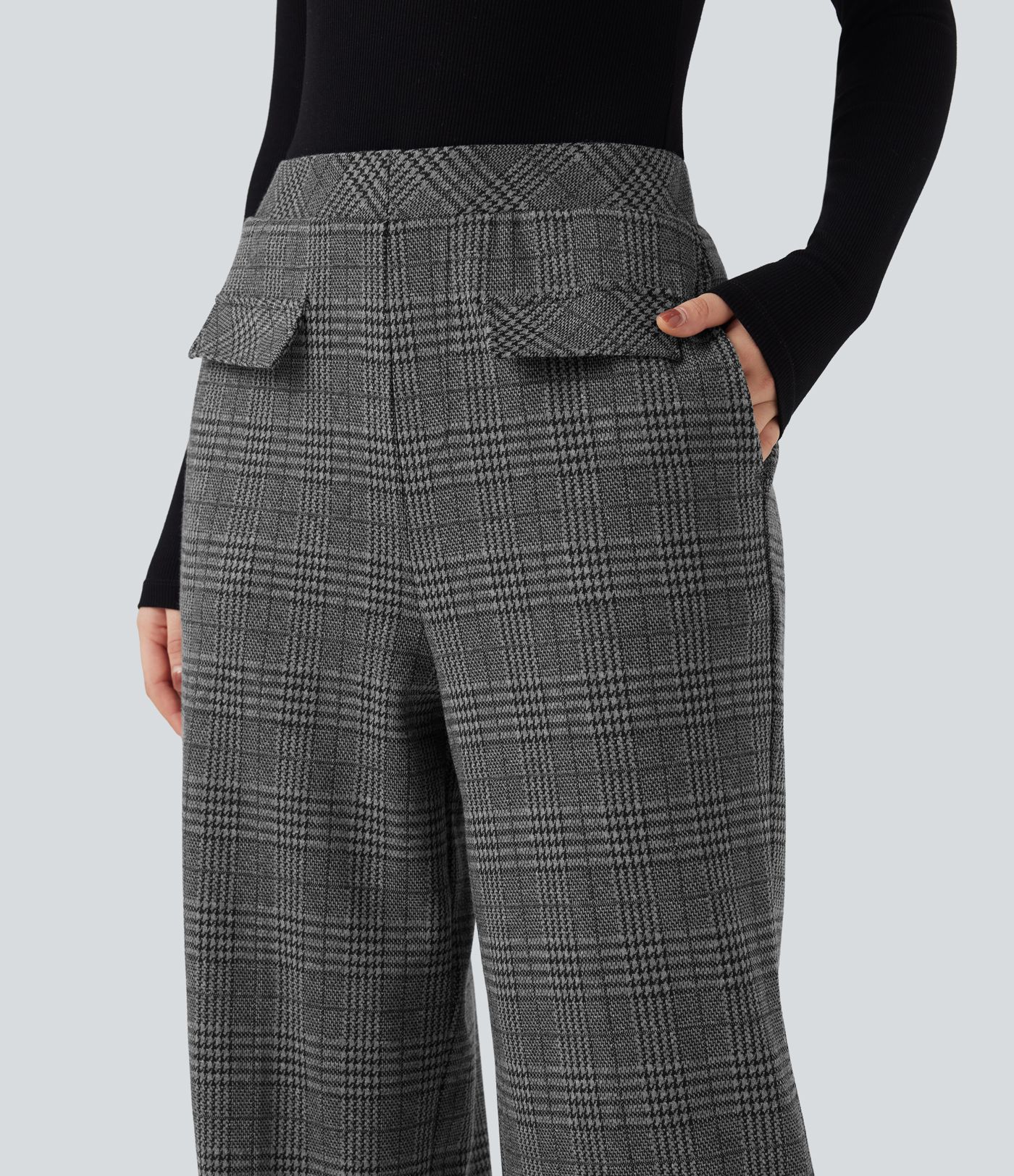 Halara Flex™ High Waisted Straight Leg Houndstooth Plaid Suit Work Pants with Pockets
