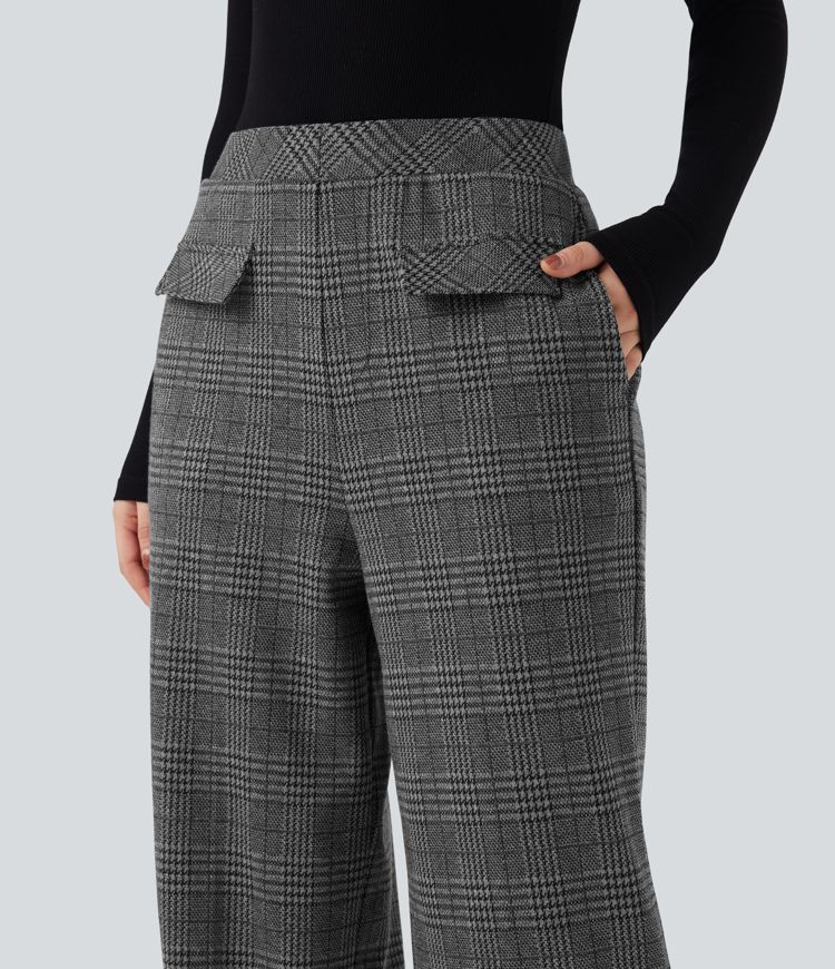 Halara Flex™ High Waisted Straight Leg Houndstooth Plaid Suit Work Pants with Pockets