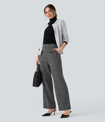 Halara Flex™ High Waisted Straight Leg Houndstooth Plaid Suit Work Pants with Pockets