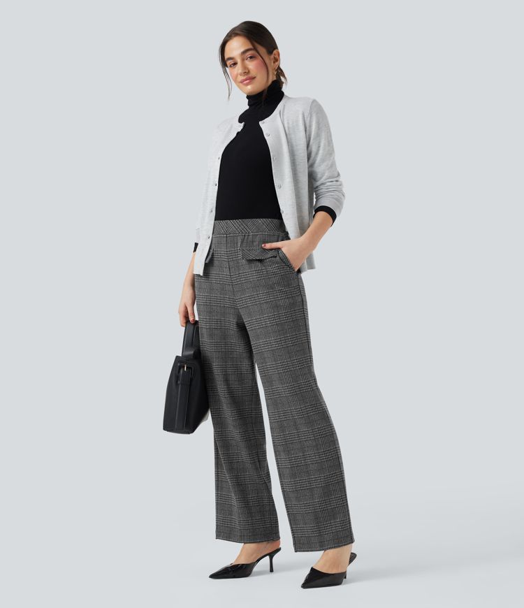 Halara Flex™ High Waisted Straight Leg Houndstooth Plaid Suit Work Pants with Pockets
