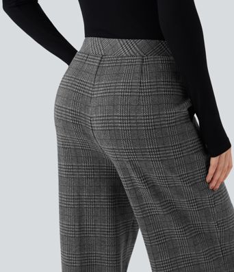 Halara Flex™ High Waisted Straight Leg Houndstooth Plaid Suit Work Pants with Pockets