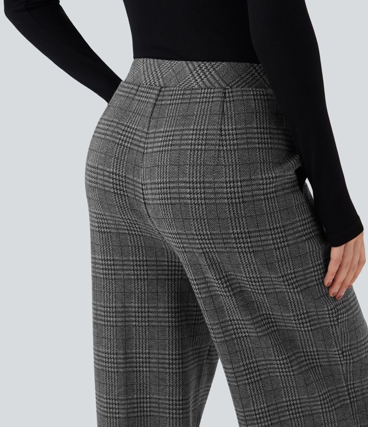 Halara Flex™ High Waisted Straight Leg Houndstooth Plaid Suit Work Pants with Pockets
