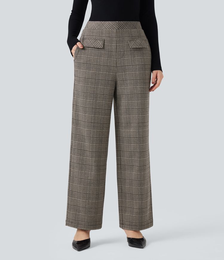 Halara Flex™ High Waisted Straight Leg Houndstooth Plaid Work Pants with Pockets