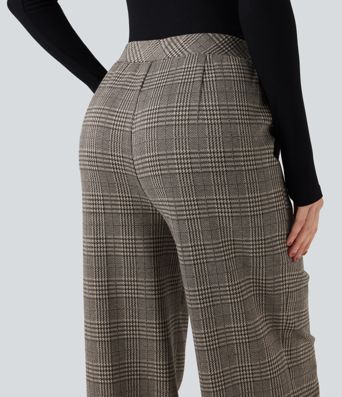 Pantalon tailleur coupe droite pied-de-poule carreaux Halara Flex™ taille haute avec poches
