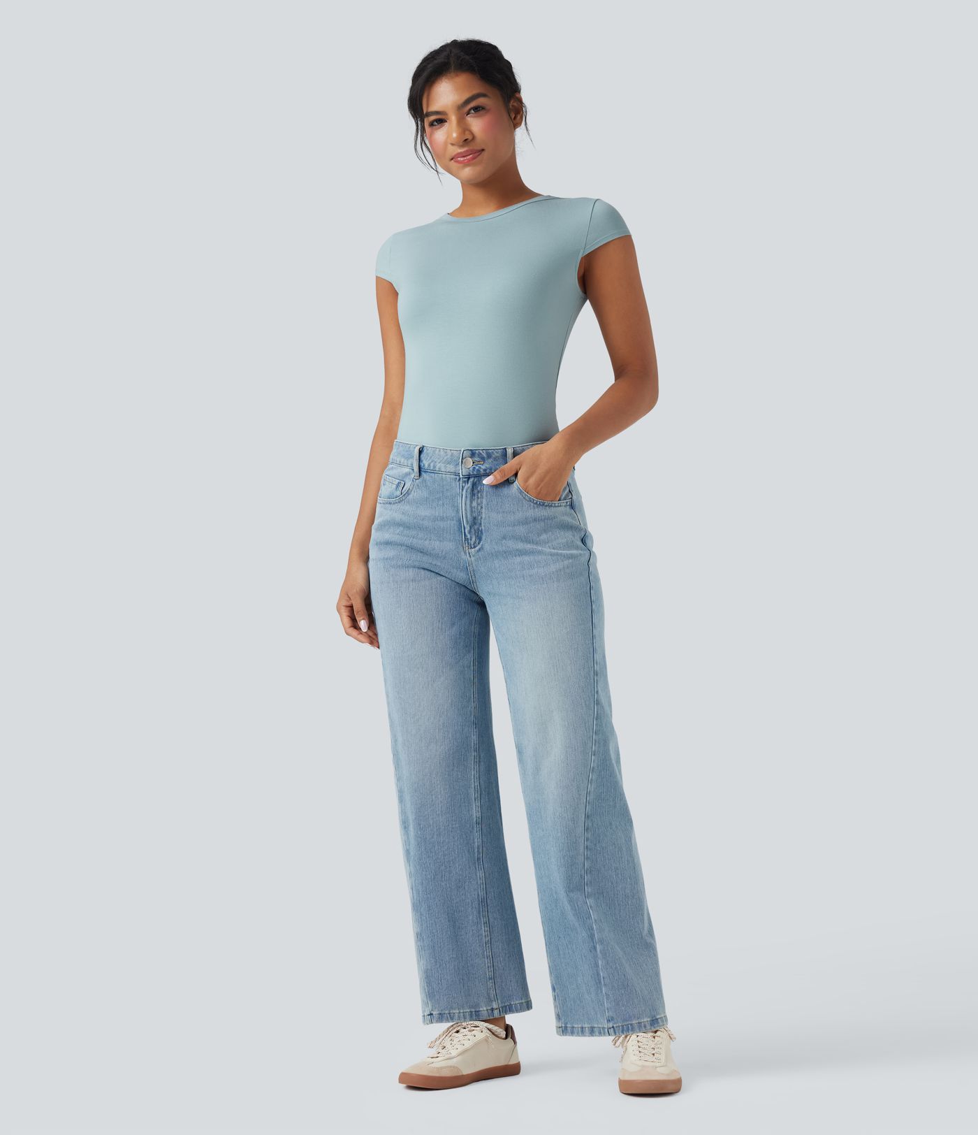 Round Neck Cap Sleeve Casual T-Shirt