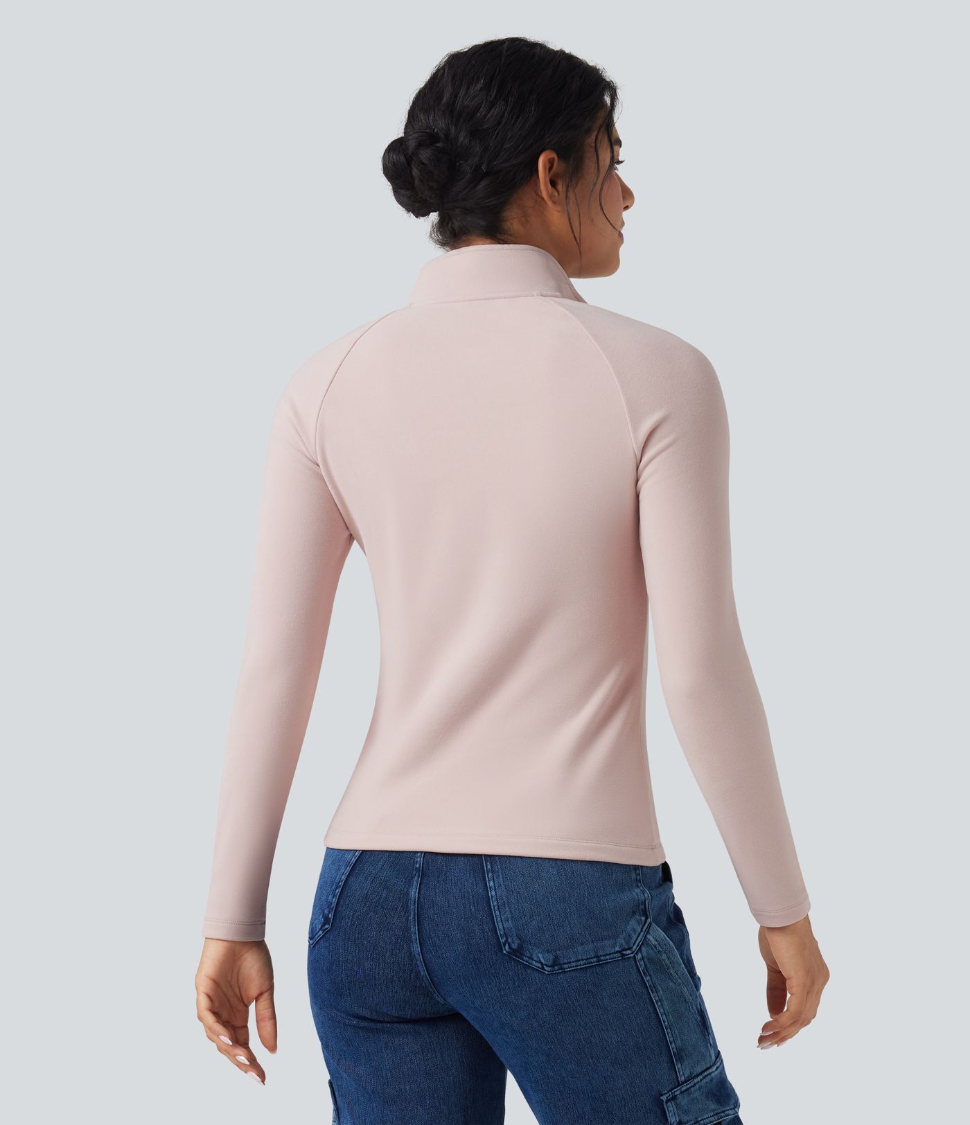 Top casual de polar de manga larga con media cremallera