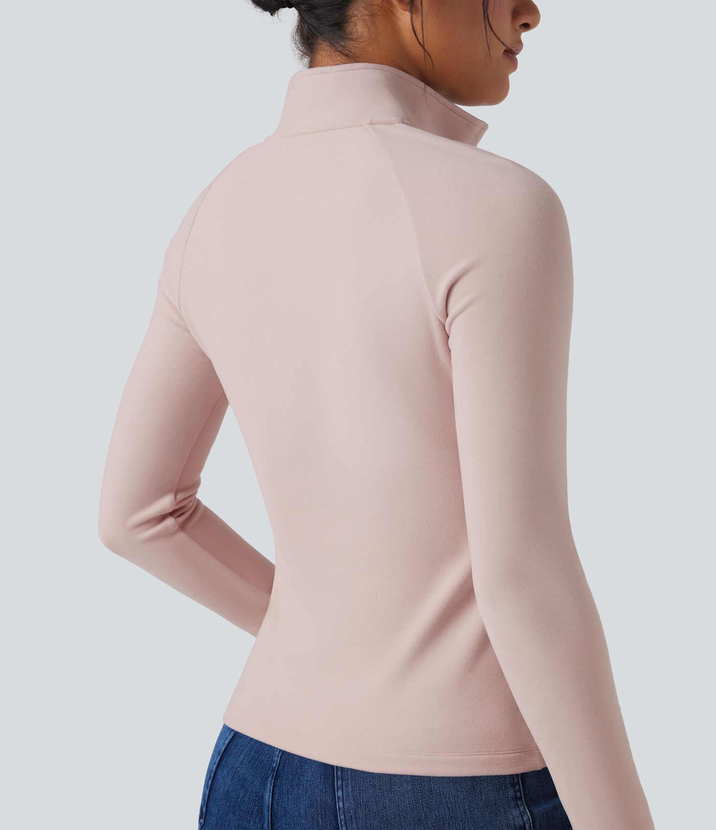 Top casual de polar de manga larga con media cremallera