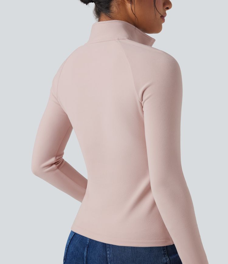 Top casual de polar de manga larga con media cremallera