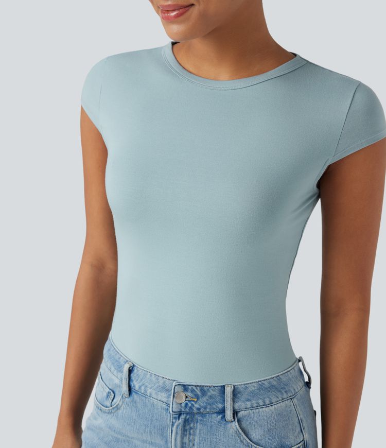 Round Neck Cap Sleeve Casual T-Shirt