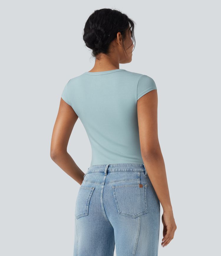 Round Neck Cap Sleeve Casual T-Shirt