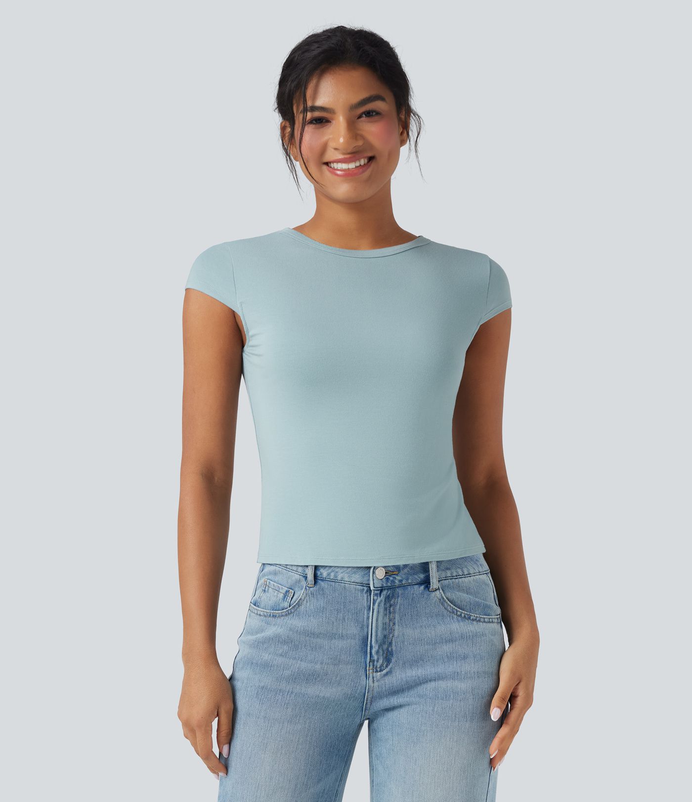 Round Neck Cap Sleeve Casual T-Shirt