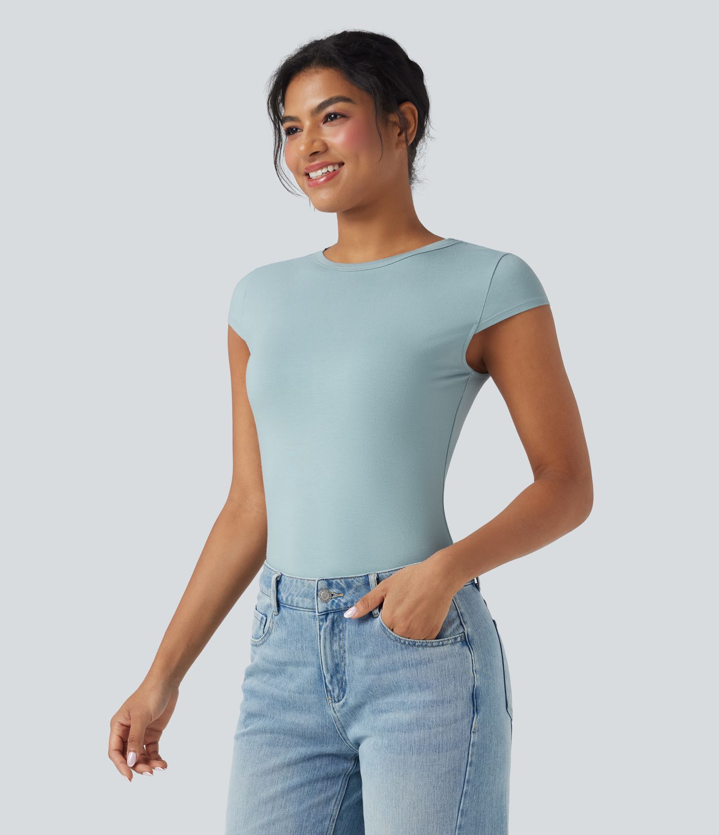 Round Neck Cap Sleeve Casual T-Shirt