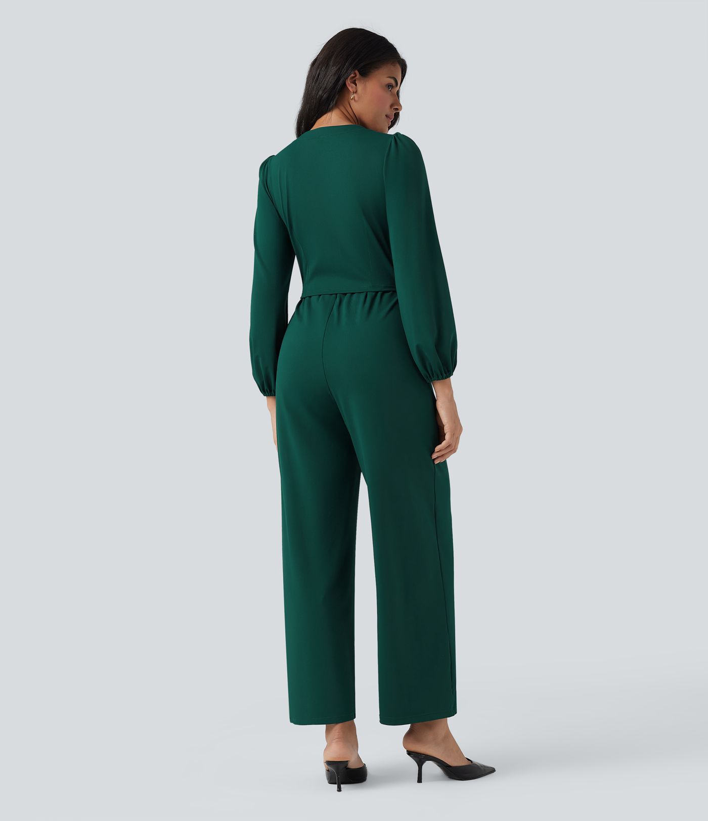 Combinaison tailleur à jambes larges, col V, manches longues, avec poches – Édition Easy Peasy