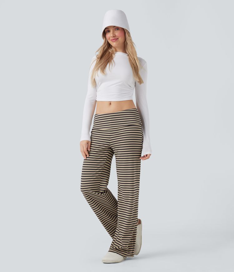 Foldover Low Rise Striped Casual Flare Pants