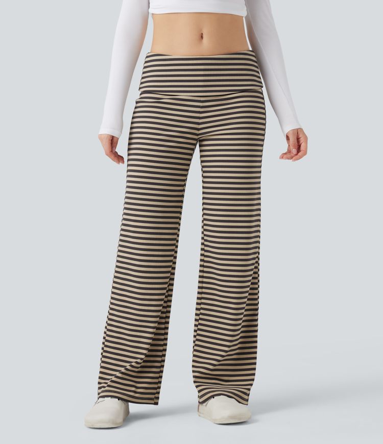 Foldover Low Rise Striped Casual Flare Pants