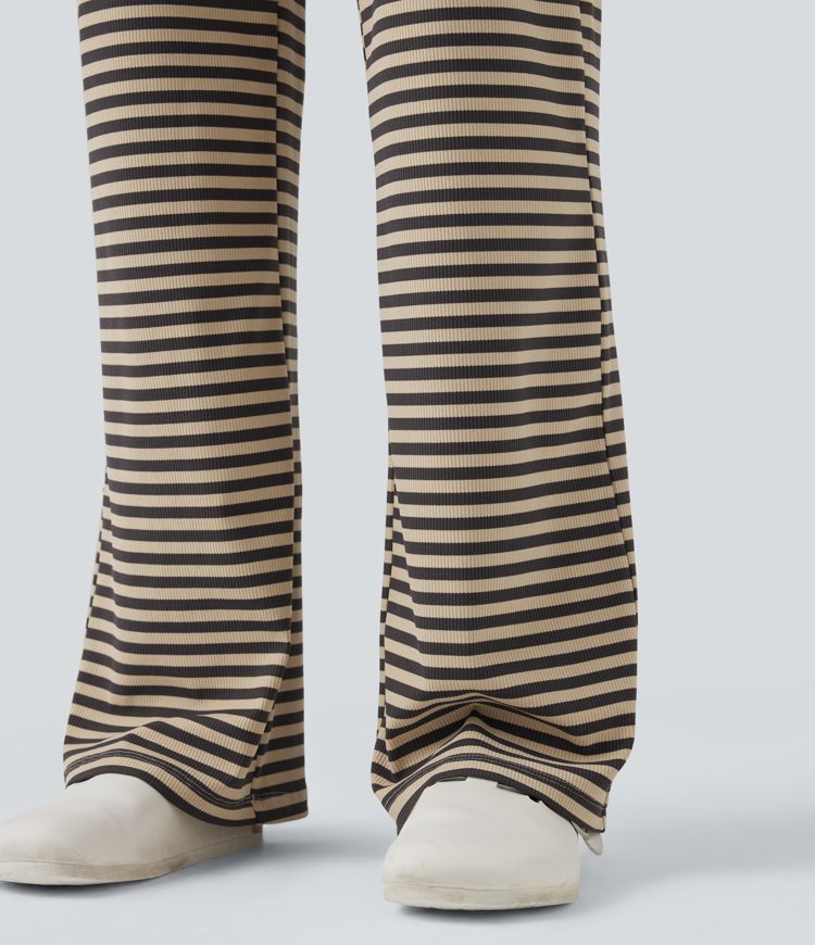 Foldover Low Rise Striped Casual Flare Pants