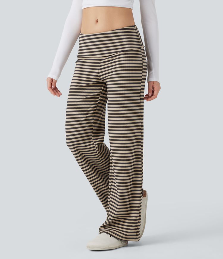 Foldover Low Rise Striped Casual Flare Pants