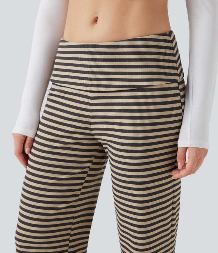 Foldover Low Rise Striped Casual Flare Pants