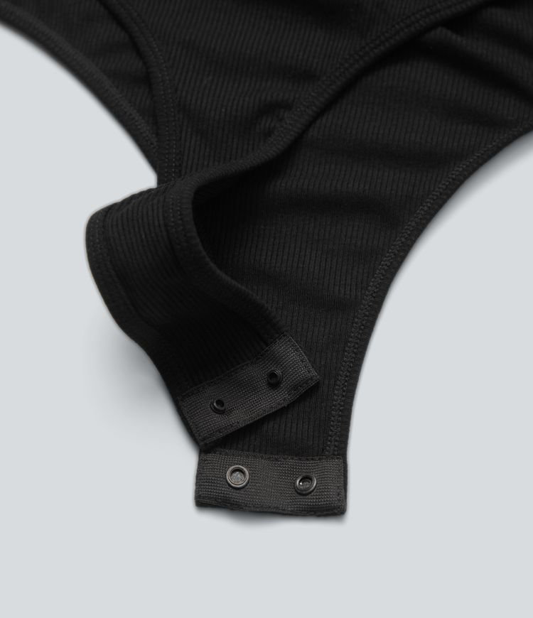 Ribbed Knit U Neck Long Sleeve Work Bodysuit