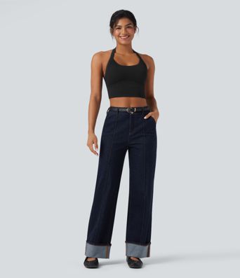 Débardeur décontracté cropped maille côtelée dos-nu boucle réglable Débardeur décontracté cropped maille côtelée dos-nu boucle réglable