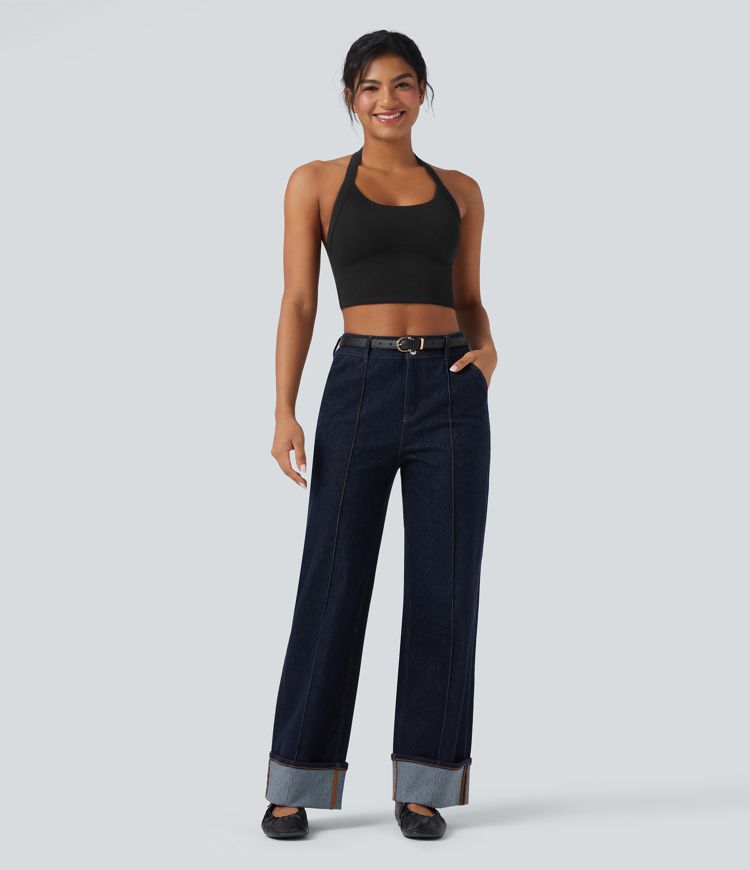 Débardeur décontracté cropped maille côtelée dos-nu boucle réglable Débardeur décontracté cropped maille côtelée dos-nu boucle réglable
