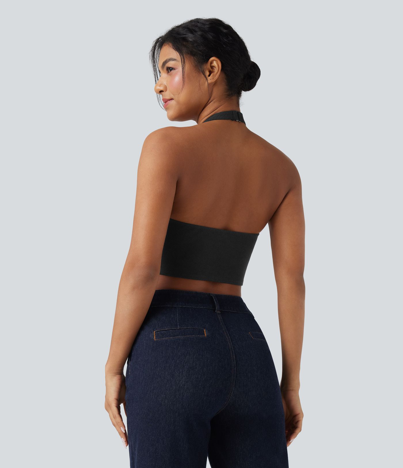 Débardeur décontracté cropped maille côtelée dos-nu boucle réglable Débardeur décontracté cropped maille côtelée dos-nu boucle réglable