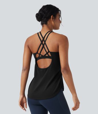 Halara UltraSculpt™ Round Neck Crisscross Back Running Tank Tops D-F Cups
