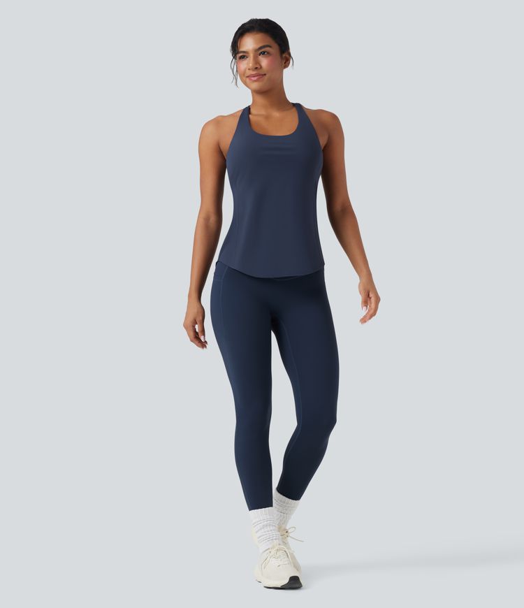 Halara UltraSculpt™ Round Neck Crisscross Back Women Crop Running Yoga Tank Tops D-F Cups