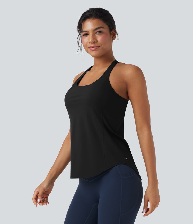 Halara UltraSculpt™ Round Neck Crisscross Back Running Tank Tops D-F Cups