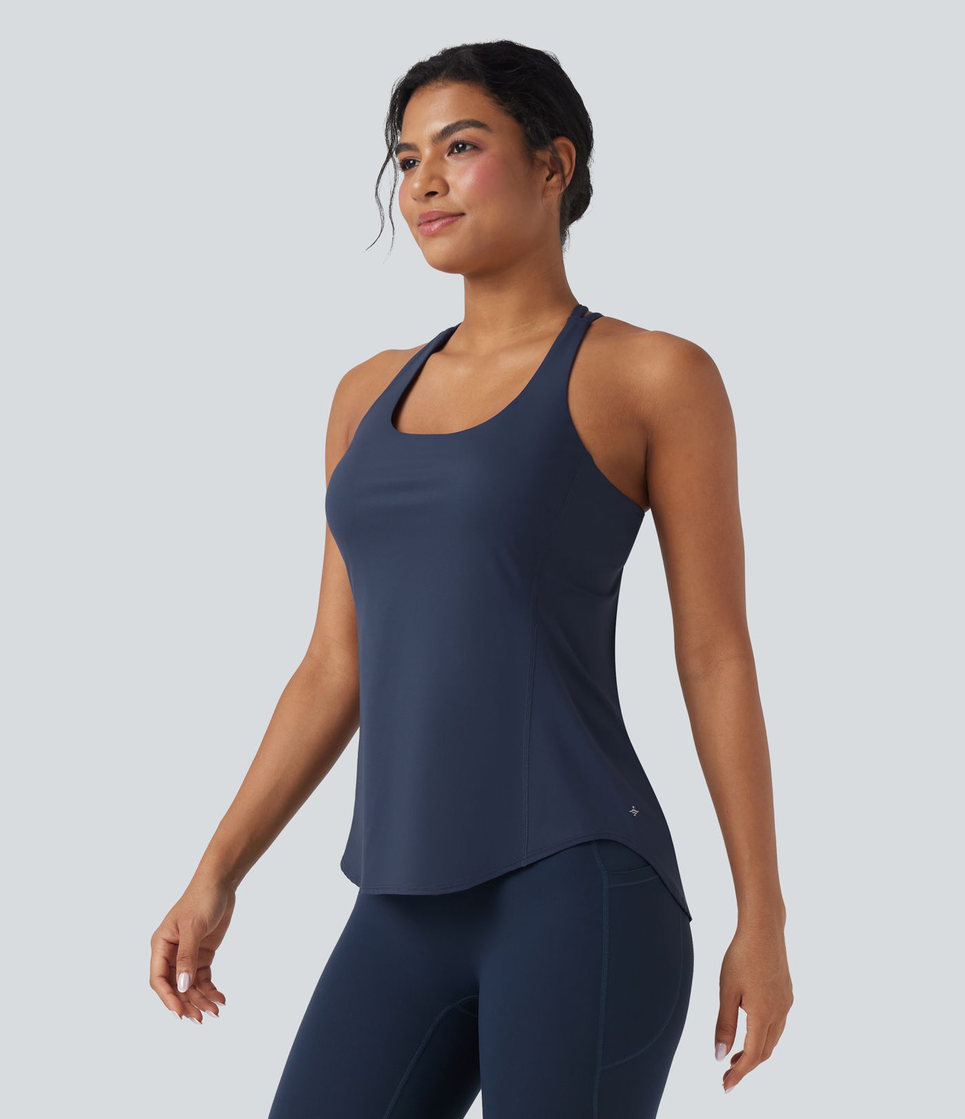 Halara UltraSculpt™ Round Neck Crisscross Back Women Crop Running Yoga Tank Tops D-F Cups