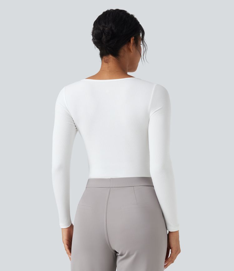 Ribbed Knit U Neck Long Sleeve Work Bodysuit