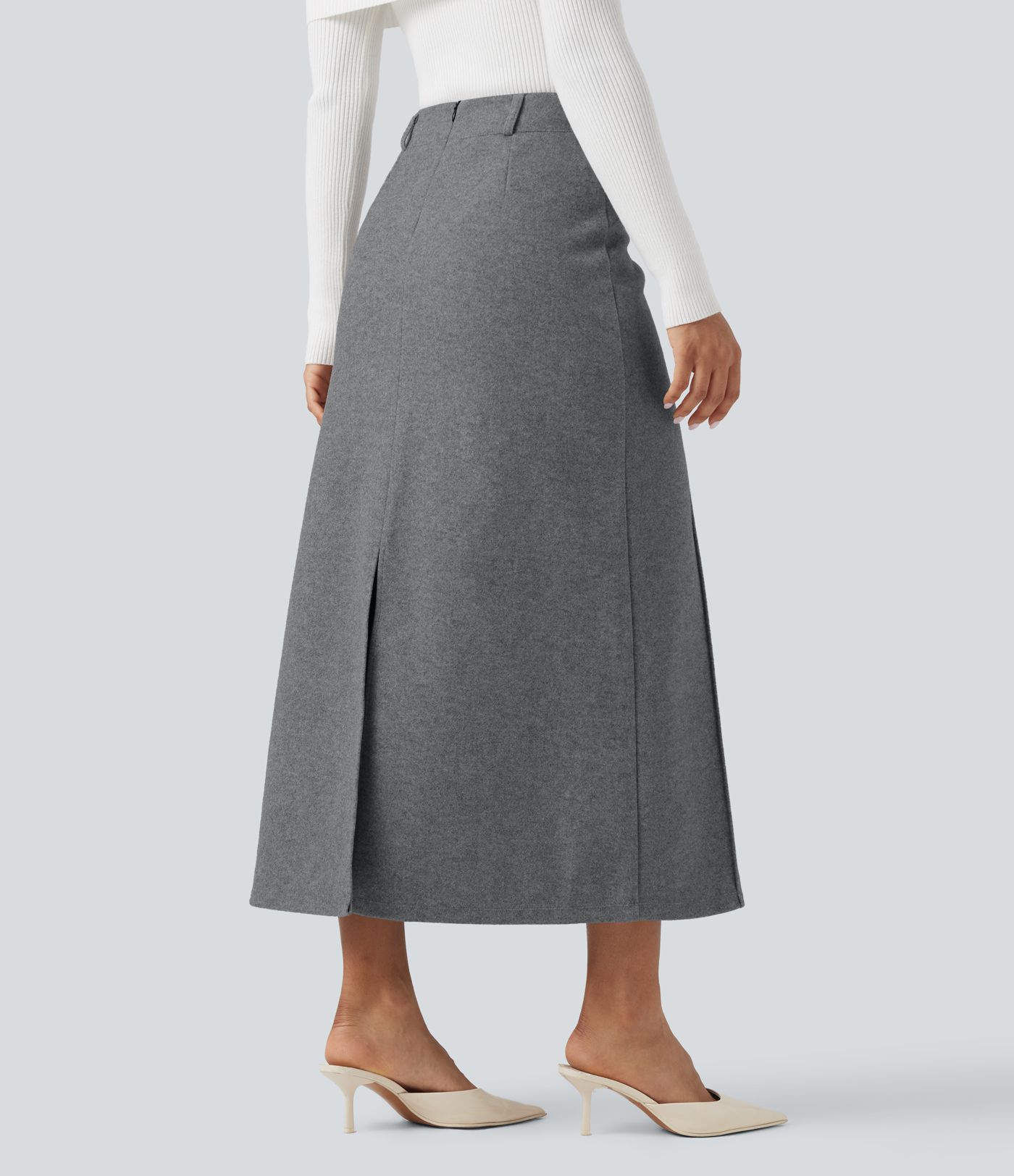 Falda midi casual de polar con abertura y tiro alto