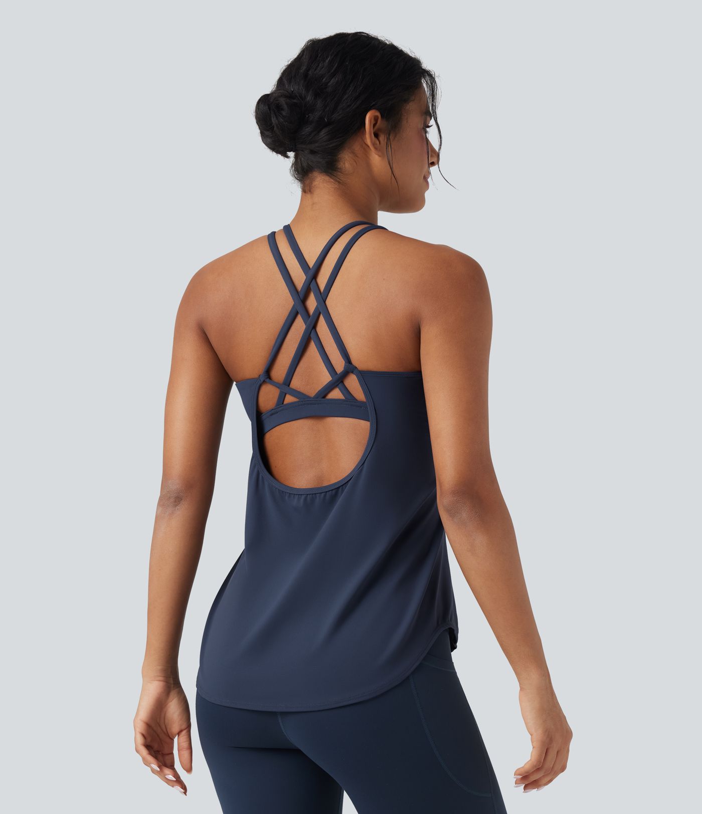 Halara UltraSculpt™ Round Neck Crisscross Back Running Tank Tops D-F Cups