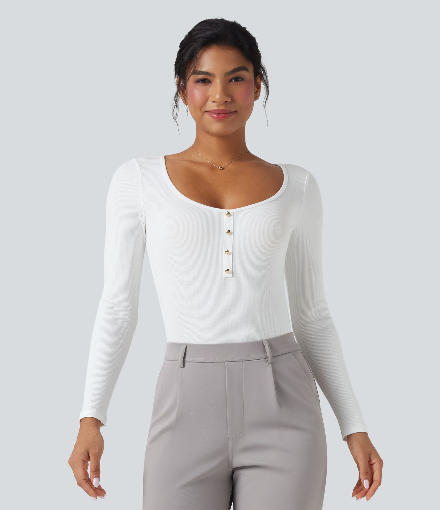 Arbeitsbodysuit aus geripptem Strick mit U-Ausschnitt und langen Ärmeln