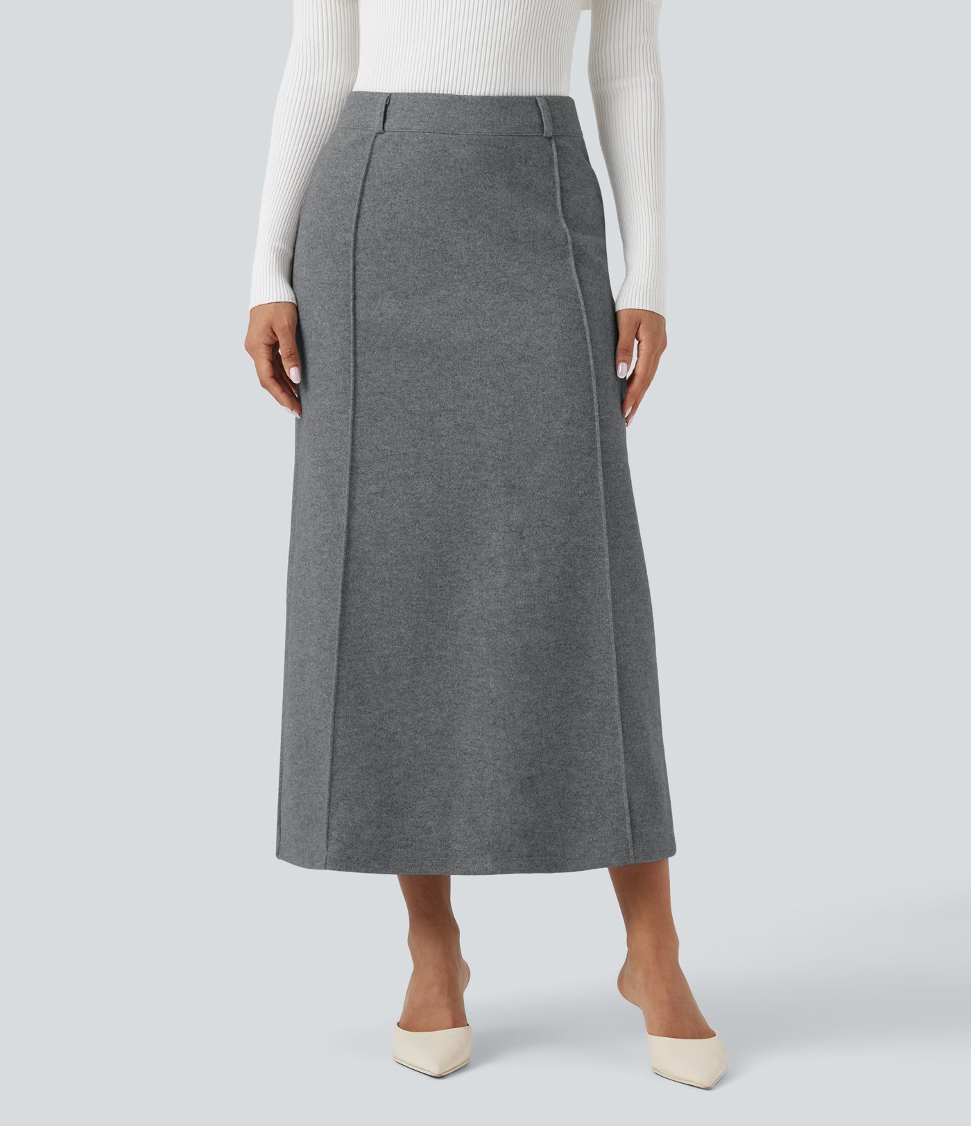 Falda midi casual de polar con abertura y tiro alto