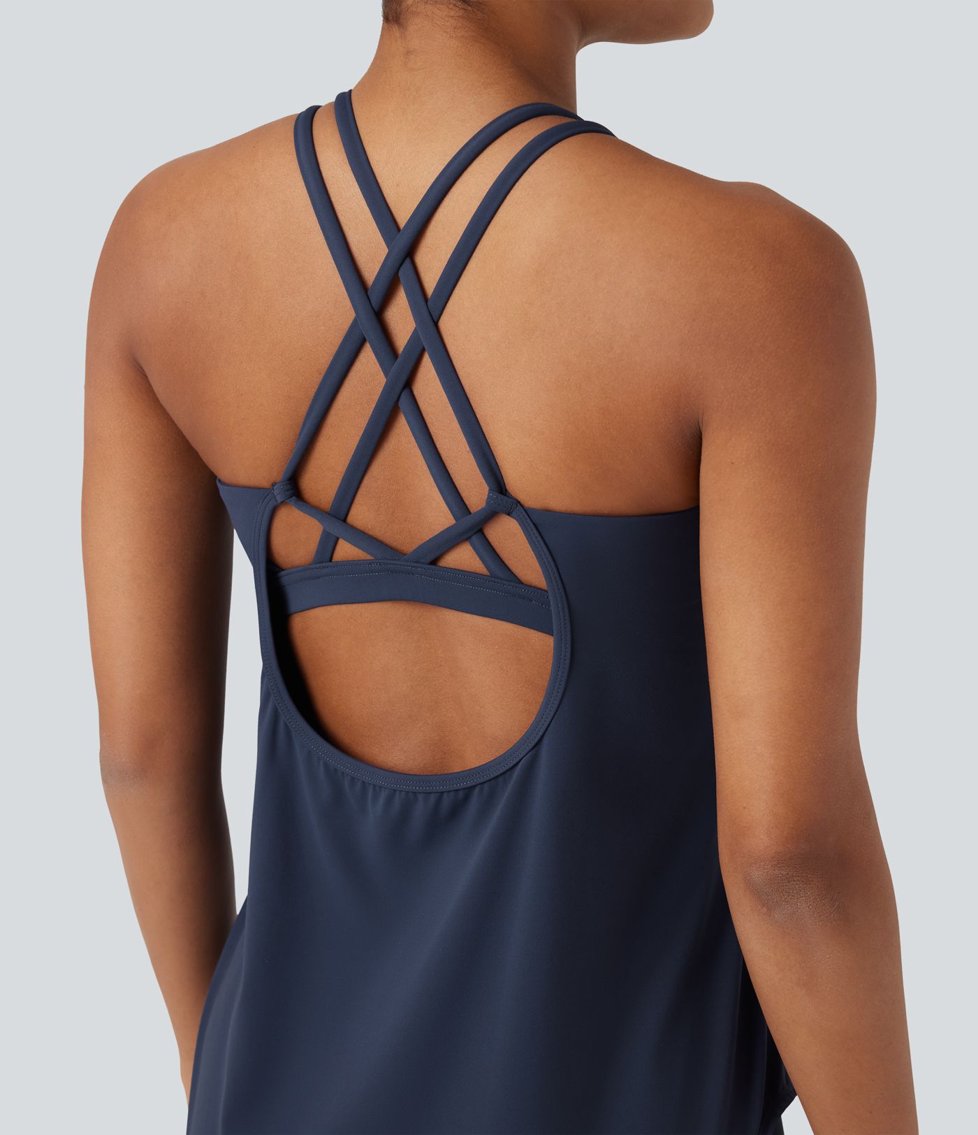 Halara UltraSculpt™ Round Neck Crisscross Back Women Crop Running Yoga Tank Tops D-F Cups