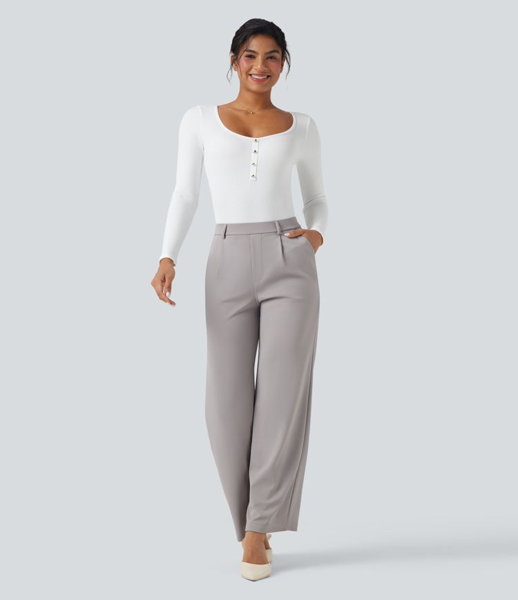 Ribbed Knit U Neck Long Sleeve Work Bodysuit