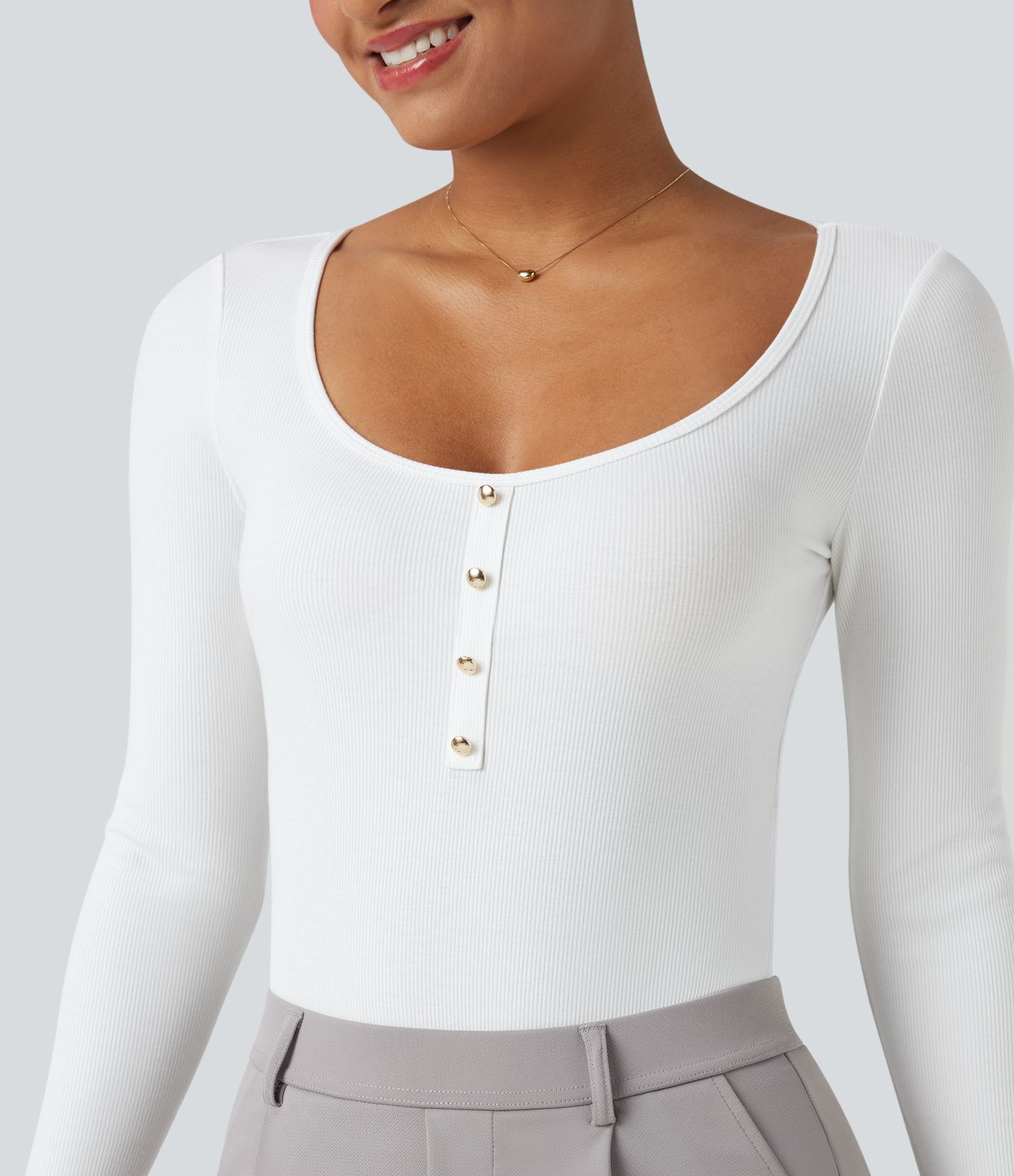 Arbeitsbodysuit aus geripptem Strick mit U-Ausschnitt und langen Ärmeln